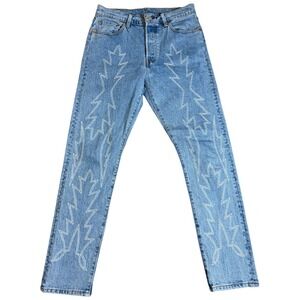 Levis Jeans Womens 30x30 Med Blue 501 Premium Embroidered Skinny Red Big E Denim